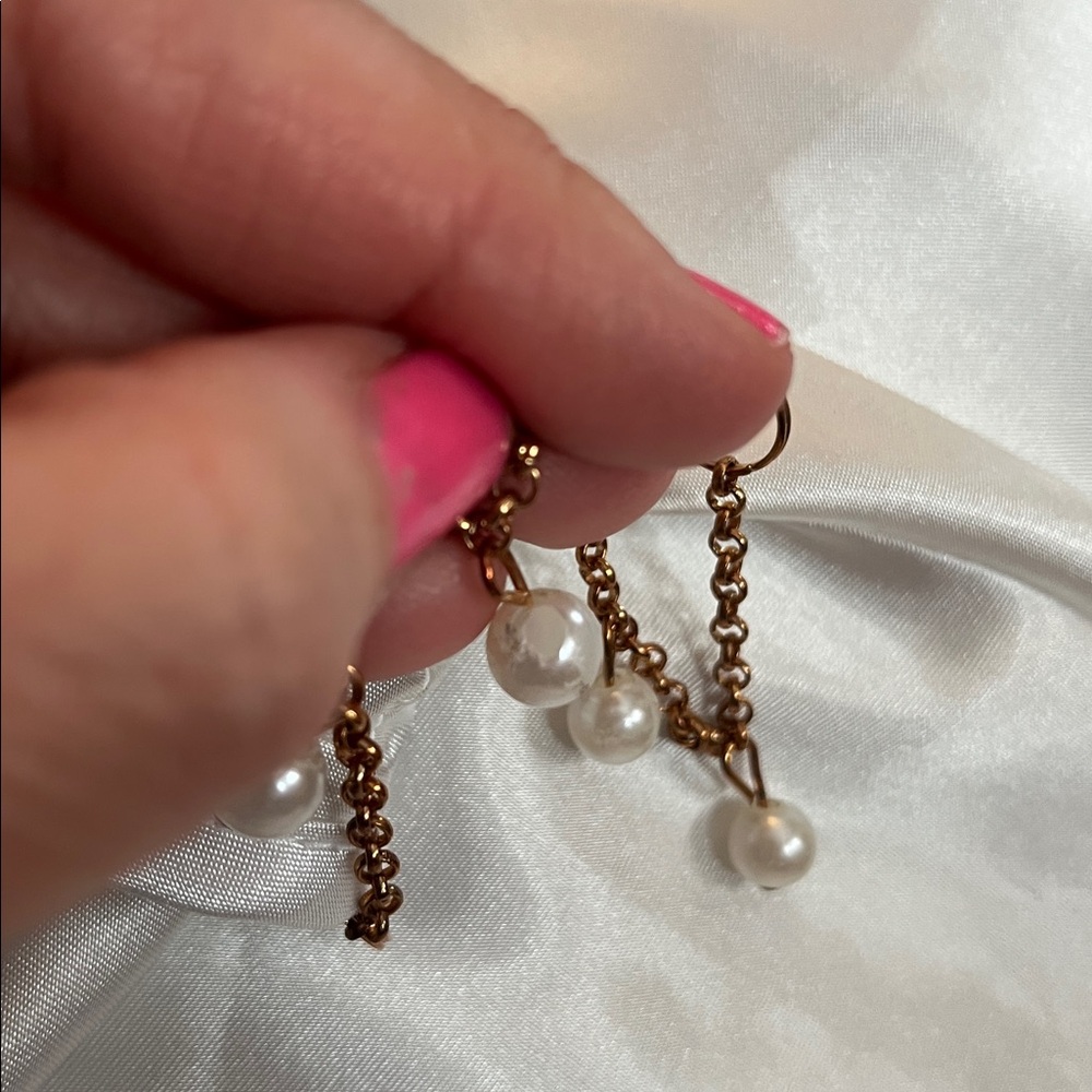 Nicole Miller white satin halter top, gold pearl-beaded necklace-style strap M - Picture 10 of 10